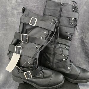 Hot Topic Combat Black Buckle Boots for Women.